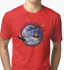 Welcome to Hill Valley - Please Fly Safely Tri-blend T-Shirt