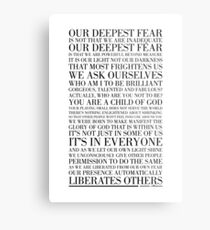 Our deepest fear by Marianne Williamson (Black) Metal Print