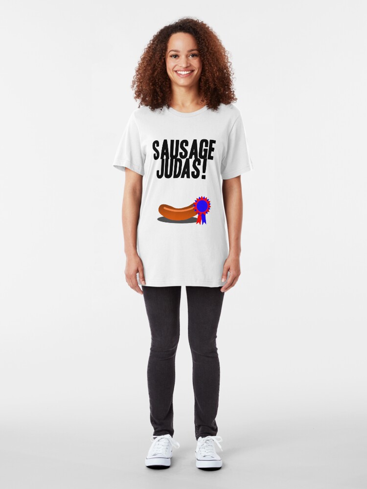 Alternate view of Sausage Judas! Slim Fit T-Shirt
