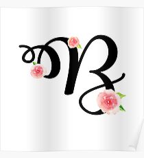Monogram B with pretty pink roses Poster