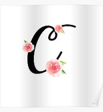 Monogram C with pretty pink roses Poster