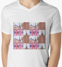 Paris Inspired Pointillism Grapes Wine Wood by Kristie Hubler Men's V-Neck T-Shirt