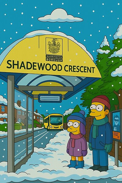 Shadewood Crescent Bus Shelter, Grappenhall in Winter, Warrington, WA4