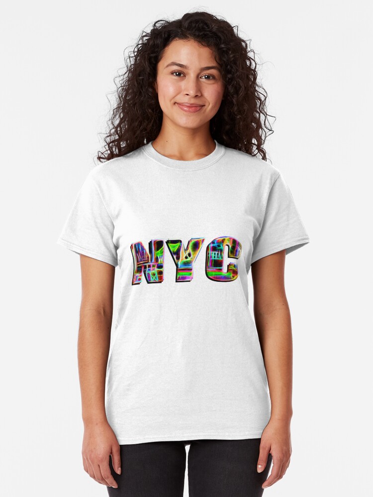 Alternate view of NYC (neon glow type on white) Classic T-Shirt