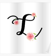 Monogram L with pretty pink roses Poster