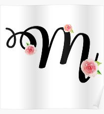 Monogram M with pretty pink roses Poster