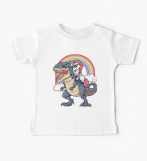 Unicorn Riding Dinosaur T Shirt T-Rex Funny Unicorns Party Rainbow Squad Gifts for Kids Boys Girls Baby Tee