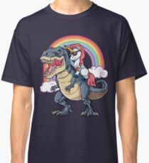 Unicorn Riding Dinosaur T Shirt T-Rex Funny Unicorns Party Rainbow Squad Gifts for Kids Boys Girls Classic T-Shirt