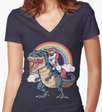 Einhorn Reiten Dinosaurier T Shirt Rex Lustige Einhörner Party Rainbow Squad Geschenke für Kinder Jungen Mädchen Tailliertes T-Shirt mit V-Ausschnitt