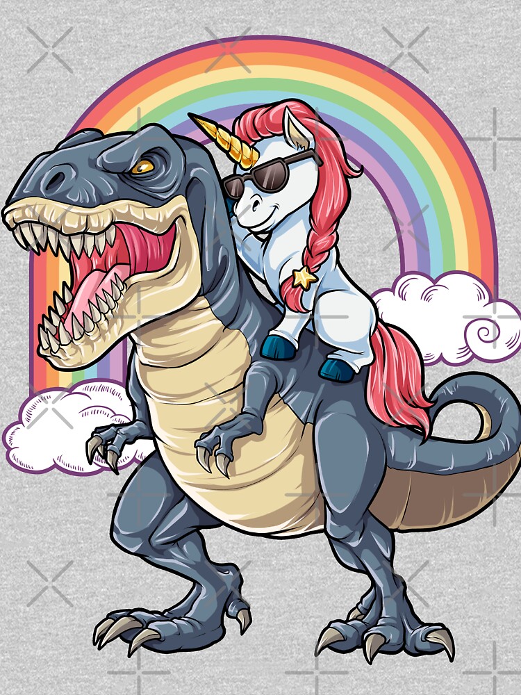 Unicorn Riding Dinosaur T Shirt T-Rex Funny Unicorns Party Rainbow Squad Gifts for Kids Boys Girls by LiqueGifts