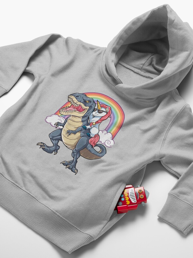 Alternate view of Unicorn Riding Dinosaur T Shirt T-Rex Funny Unicorns Party Rainbow Squad Gifts for Kids Boys Girls Toddler Pullover Hoodie