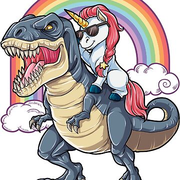 Artwork thumbnail, Unicorn Riding Dinosaur T Shirt T-Rex Funny Unicorns Party Rainbow Squad Gifts for Kids Boys Girls by LiqueGifts