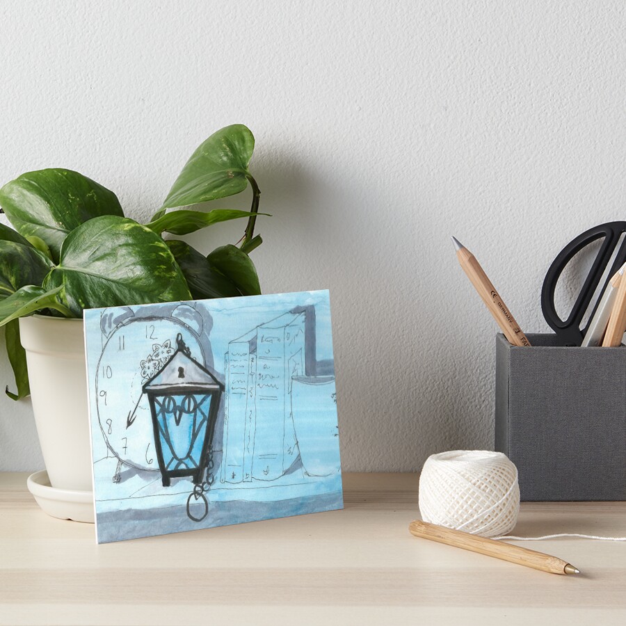 Bryn Mawr Light Blue Owl Lantern Art Board Print