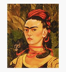 Lámina fotográfica Frida Kahlo Autorretrato con monos y cintas rojas 1940 Naive Art Painting