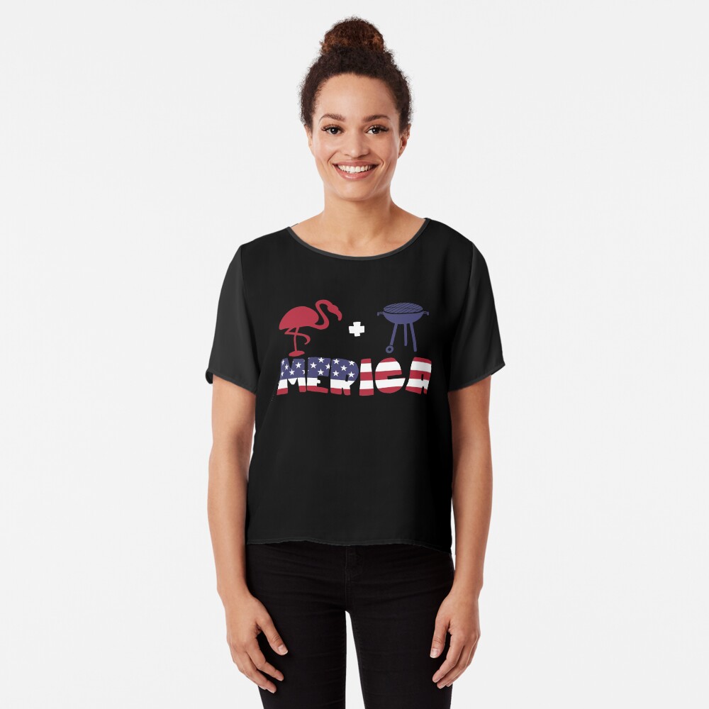 Funny Flamingo plus Barbeque Merica American Flag Blusa