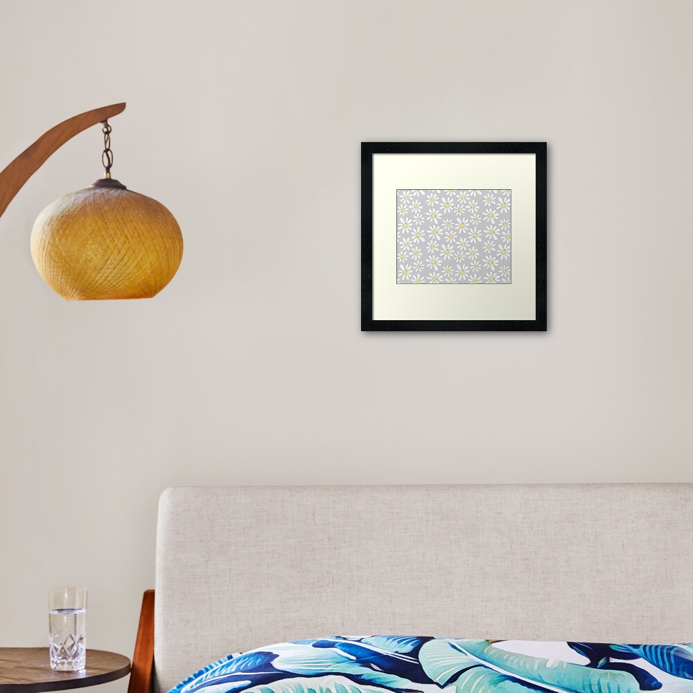 simple daisies on gray Framed Art Print