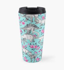 Dinosaurs and Roses – turquoise blue Travel Mug