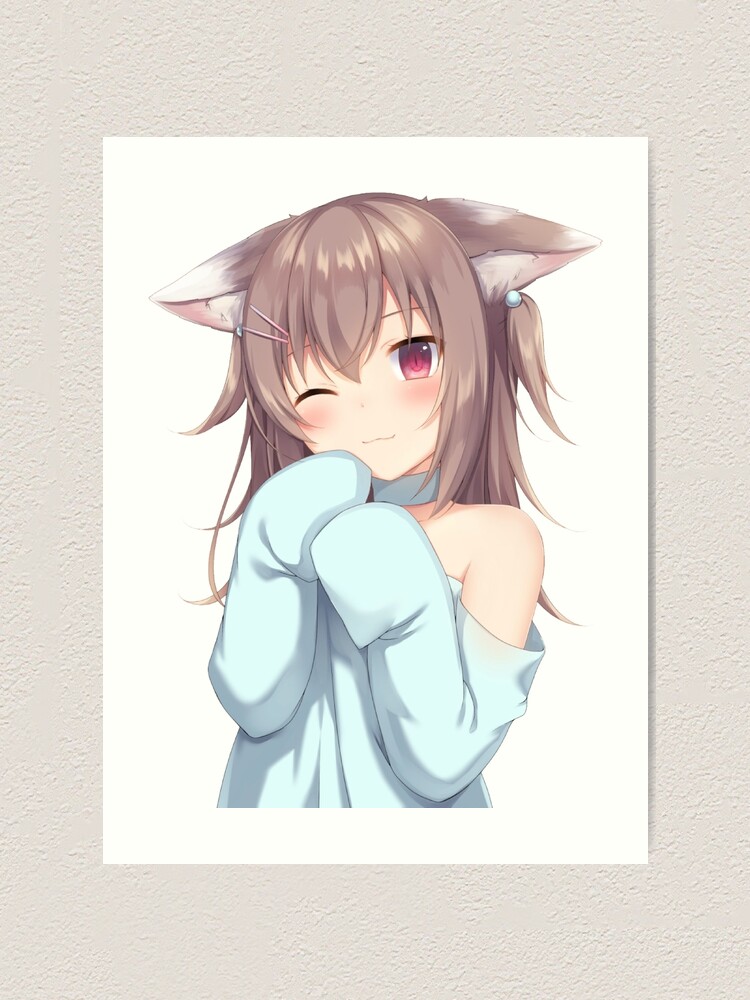 Adorable Cat Neko Girl Art Print By Ratina0 Redbubble