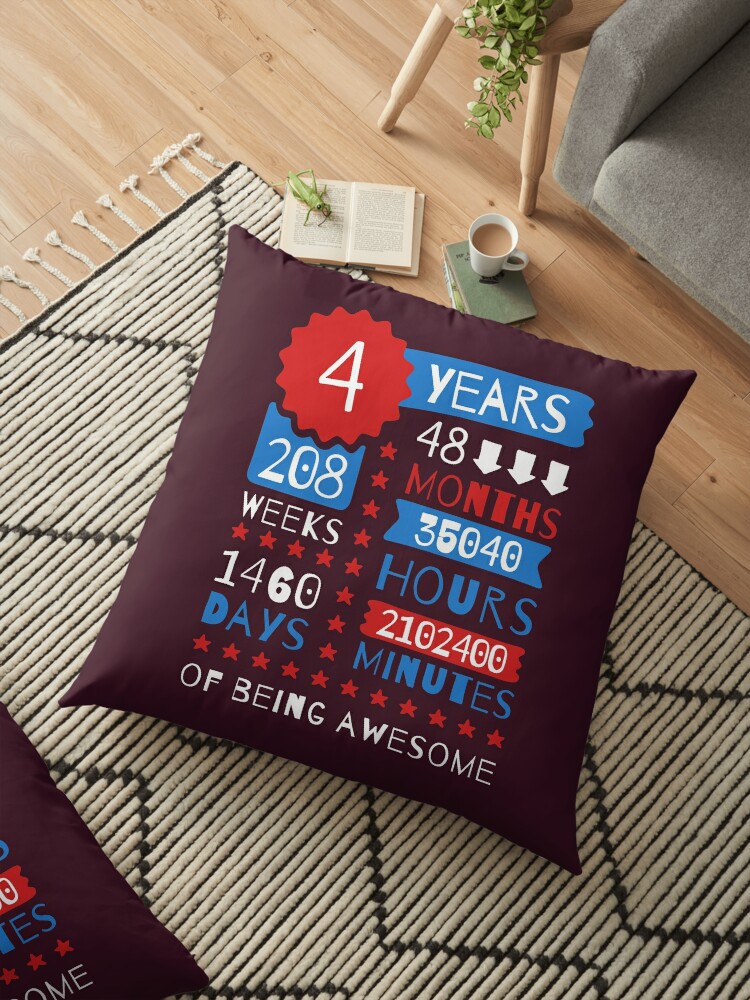 4 Years Of Being Awesome 4th Birthday Gift Ideas For Kids Floor Pillow By Memwear