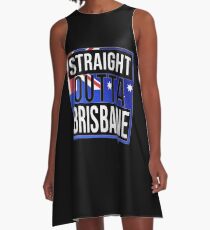 Straight Outta Brisbane Retro Style - Gift For An Australian From Brisbane in Queensland , Design Has The Australia Flag Embedded A-Line Dress