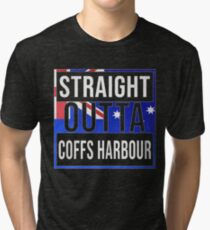 Straight Outta Coffs Harbour Retro Style - Gift For An Australian From Coffs Harbour in New South Wales , Design Has The Australia Flag Embedded Tri-blend T-Shirt