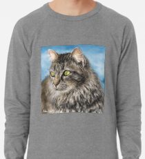 Painting of a Gorgeous Furry Gray Cat Lightweight Sweatshirt