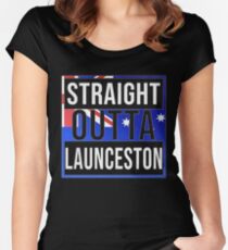 Straight Outta Launceston Retro Style - Gift For An Australian From Launceston in Tasmania , Design Has The Australia Flag Embedded Women's Fitted Scoop T-Shirt
