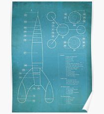 Tintin Moon Rocket Blue Print Poster
