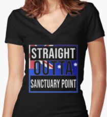 Straight Outta Sanctuary Point Retro Style - Gift For An Australian From Sanctuary Point in New South Wales , Design Has The Australia Flag Embedded Women's Fitted V-Neck T-Shirt