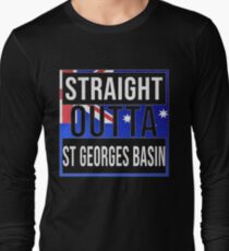 Straight Outta St Georges Basin Retro Style - Gift For An Australian From St Georges Basin in New South Wales , Design Has The Australia Flag Embedded Long Sleeve T-Shirt