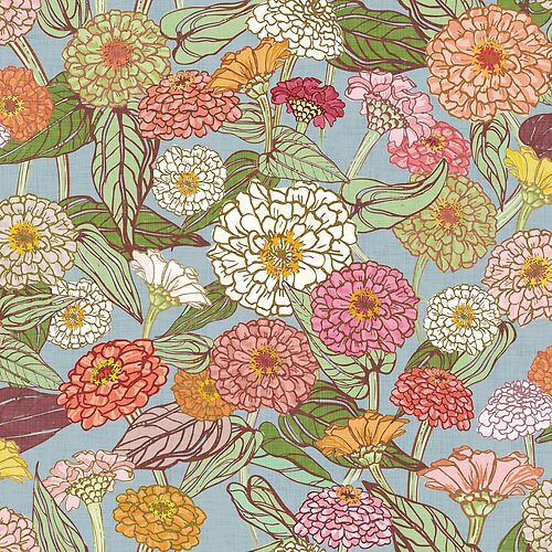 Item preview, Zinnia Bliss (pink/olive/stormy blue)  designed and sold by Esther  Fallon Lau.