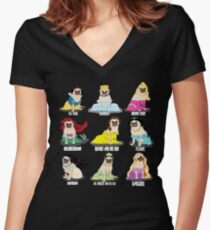 Pug Princesses Women's Fitted V-Neck T-Shirt