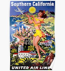 UNITED AIR WEGE; Fliege nach Southern California Print Poster