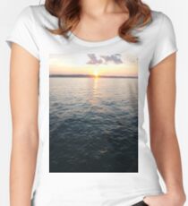 Sea, Water, Sunset, Reflection, #Sea, #Water, #Sunset, #Reflection Women's Fitted Scoop T-Shirt