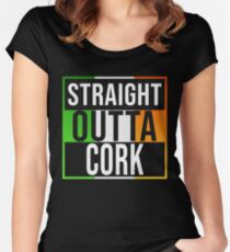 Straight Outta Cork Retro Style - Gift For An Cork From Ireland , Design Has The Irish Flag Embedded Women's Fitted Scoop T-Shirt