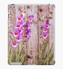 Pink Gladiolus flowers blooming by wood fence in backyard garden during summer oil painting iPad Case/Skin