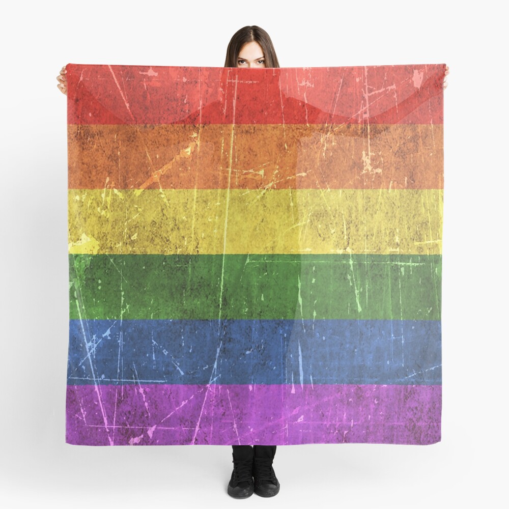 Vintage Aged and Scratched Rainbow Gay Pride Flag Scarf