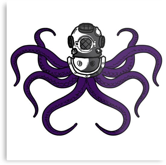"Dive helmet octopus" Metal Print by Mustardisntreal Redbubble