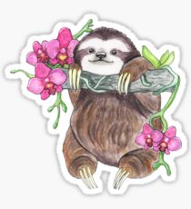 Happy Sloth with orchids Sticker