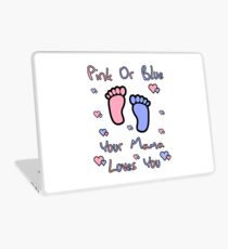 pink or blue mama loves you gender reveal party gift idea Laptop Skin