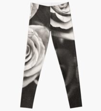 Medium format analog black and white photo of white rose flowers Leggings