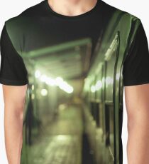 Old train at night in empty station green square Hasselblad medium format film analog photograph Graphic T-Shirt
