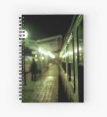 Old train at night in empty station green square Hasselblad medium format film analog photograph Spiral Notebook
