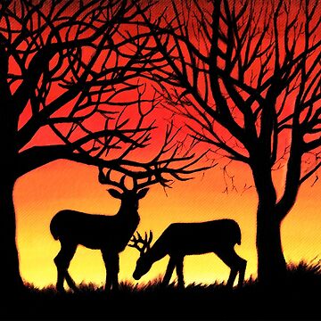 Grazing Deer at Sunset Art Print for Sale by Alison Newth
