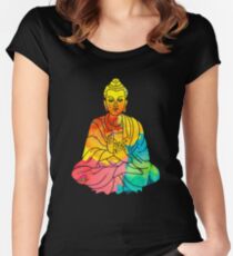 Sitzende Buddha-psychedelische Aquarell-Art Tailliertes Rundhals-Shirt