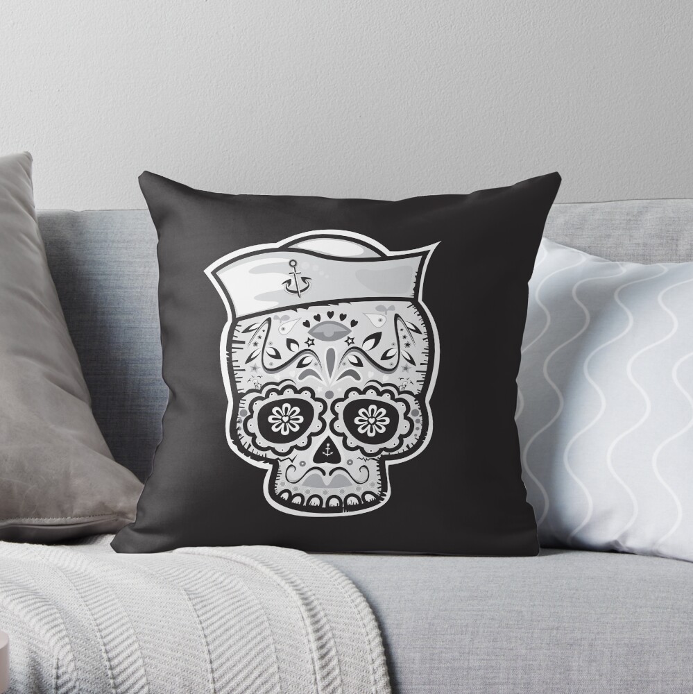 Marinero muerto sugar skull Throw Pillow