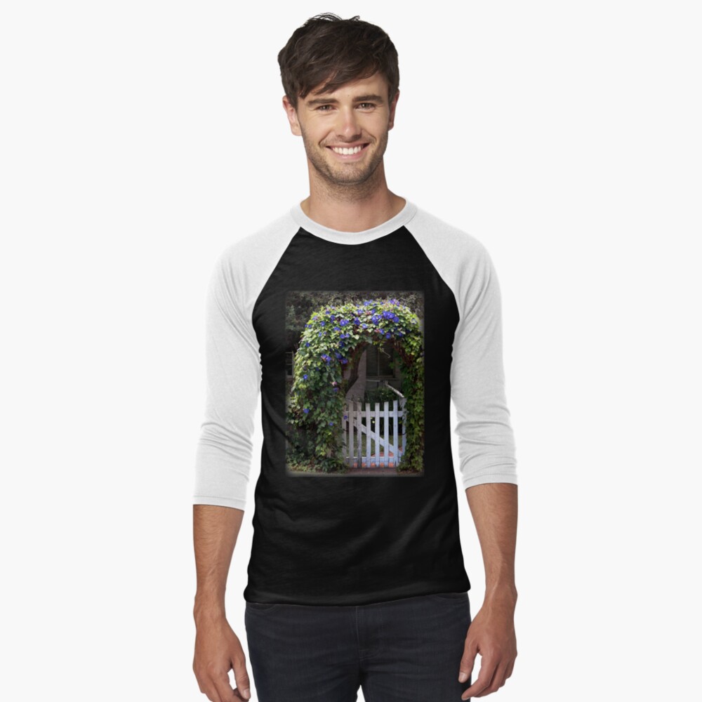 Morning Glory Gate from A Gardener's Notebook Baseball ¾ Sleeve T-Shirt
