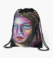 Pink Portrait Drawstring Bag