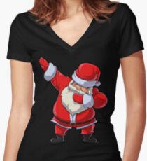 Dabbing Santa T Shirt Claus Christmas Funny Dab X-mas Gifts Kids Boys Girls Youth Women's Fitted V-Neck T-Shirt