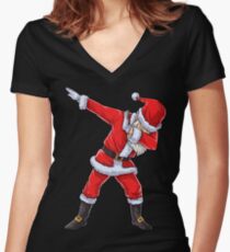 Dabbing Santa T Shirt Claus Christmas Funny Dab X-mas Gifts Kids Boys Girls Youth Women's Fitted V-Neck T-Shirt